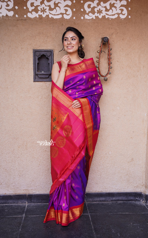 Buy Authentic Pure Silk Handloom Maharani Paithani – Purple Pink