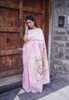 Dhun ~ Authentic Handloom Cotton Paithani in Subtle Light Pink Color With Traditional Asawali Pallu, High Quality Cotton