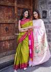 Shop Authentic Handloom Cotton Paithani in Subtle Light Pink Color With Traditional Asawali Pallu