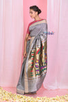 Pehal~ Traditional SilverStone Cotton Paithani Saree with Authentic Floral Pallu