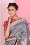 Pehal~ Traditional SilverStone Cotton Paithani Saree with Authentic Floral Pallu