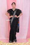 Pehal~ Traditional Adequate Black Cotton Paithani with Silver Border & Beautiful Parrot Pallu