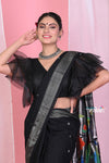 Pehal~ Traditional Adequate Black Cotton Paithani with Silver Border & Beautiful Parrot Pallu