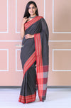Traditional Patteda Anchu Ilkal Handloom Saree~ Black with Red Border