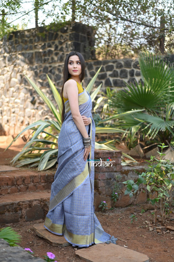 Rang~Pure Linen Saree With Sleek Border and Exclusive Design~ Grey