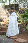 Rang~Pure Linen Saree With Sleek Border and Exclusive Design~ White