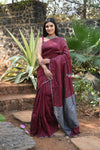 Rang~Pure Linen Saree With Sleek Border and Exclusive Design~ Maroon
