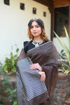 Rang~Pure Linen Saree With Sleek Border and Exclusive Design~ Dark Brown