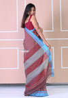 Traditional Patteda Anchu Ilkal Handloom Saree~ Cast Brown With Blue Borders