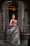 VMI Exclusive Designer! Handloom Cotton Silk Saree With Sleek Golden Border~ Grey Shade