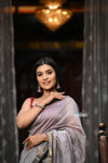 VMI Exclusive Designer! Handloom Cotton Silk Saree With Sleek Golden Border~ Grey Shade