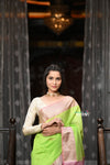 VMI Exclusive Designer! Handloom Cotton Silk Saree With Broad Golden Border~ Green Shade