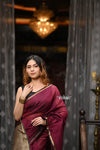 VMI Exclusive Designer! Handloom Cotton Silk Saree With Sleek Golden Border~Maroon Shade