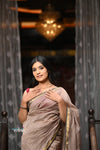 VMI Exclusive! Handloom Pure Cotton Silk Saree With Sleek Golden Border~ Warm Taupe