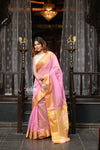 VMI Exclusive Designer! Handloom Cotton Silk Saree With Broad Golden Border~Soft Pink