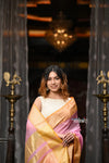 VMI Exclusive Designer! Handloom Cotton Silk Saree With Broad Golden Border~Soft Pink