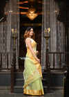 VMI Exclusive Designer! Handloom Cotton Silk Saree With Broad Golden Border~ Lush Green