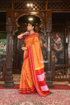 Handloom Cotton Viscose Ilkal Saree With Pure Resham Pallu – Bright Mustard Yellow With Red Border
