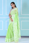 EXCLUSIVE! Hand-loom Pastel Mint Green Jamdhani Cotton Saree With Beautiful Pallu