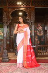 VMI HERITAGE Weave! Narayanpet Handloom Pure Silk Saree in Beautiful~ White and Red