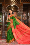 VMI HERITAGE Weave! Narayanpet Handloom Pure Silk Saree in Beautiful~ Leaf Green and Red