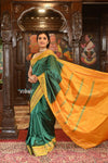 VMI HERITAGE Weave! Narayanpet Handloom Pure Silk Saree in Beautiful~ Leaf Green and Yellow