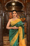 VMI HERITAGE Weave! Narayanpet Handloom Pure Silk Saree in Beautiful~ Leaf Green and Yellow