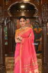 Authentic Handloom Premium High Quality Pure Cotton Paithani with Traditional Asawali Pallu~ Blush Pink