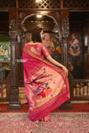 Authentic Handloom Pure Cotton Paithani with Traditional  Radha Krishna Pallu~ Red Delight