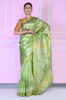  EXCLUSIVE! Hand-Loom Pure Silk Handmade Batik Saree in Pastel Green Shade