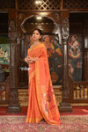 Buy Authentic Handloom Pure Cotton Paithani with Handcrafted Asawali Pallu~ Orange Shade