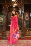 Best Authentic Handloom Pure Cotton Paithani with Handcrafted Radhakrishna Pallu~ Rani Pink