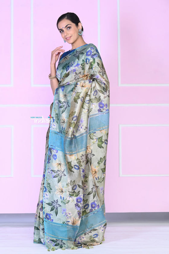 Exquisite! Hand-Loom Tissue Silk Saree With Digital Floral Print