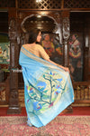 Authentic Handloom Pure Cotton Paithani with  Handcrafted Peacock Pallu~ Sky Blue