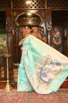 Exclusive Muniya Border - Authentic Handloom Pure Silk Muniya Border Paithani With Peacock Pallu - Electric Blue