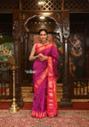 Authentic High Quality Pure Silk Paithani With Most Traditional Double Pallu~ Purplish Wine with Contrast Pink