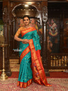 ROYAL WEAVE! Authentic Pure Silk Handloom Rama Green Maharani Paithani With Exclusive Contrast Maharani Pallu