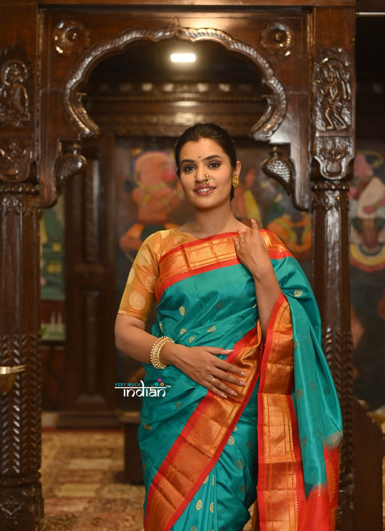Rajsi ~ Authentic Pure Silk Handloom Maharani Paithani - Blue Green