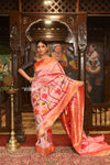 Half allover High Quality Pure Silk Intricately Woven Handloom Paithani~ Pretty Peach