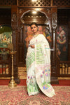 VMI Chosen Weave- Half allover High Quality Pure Silk Intricately Woven Handloom Paithani~ Zari White