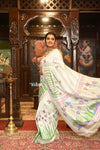 VMI Chosen Weave- Half allover High Quality Pure Silk Intricately Woven Handloom Paithani~ Zari White