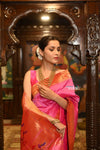 Exclusive Muniya Border - Authentic Handloom Pure Silk Muniya Border Paithani With Peacock Pallu~ Most Traditional Perfect Pink
