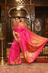 Authentic High Quality Pure Silk Paithani With Most Traditional Double Pallu~Rani Pink
