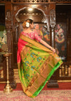 ROYAL WEAVE! Authentic Pure Silk Handloom Magenta Pink Maharani Paithani With Exclusive Contrast Maharani Pallu