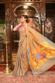  Shop Authentic Handloom Pure Cotton Paithani with Handcrafted Peacock Pallu~ Powder Blue Gold