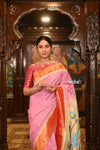 Authentic Handloom Pure Cotton Muniya Border Paithani with Handcrafted Pallu~ Dusty Rose With Red Border