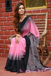 Saadgi ~Pure Cotton Handloom Sarees with Intricate Borders ~ Light Pink