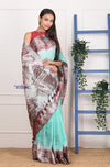 EXCLUSIVE! Handmade Tie and Dye Cotton Sea Green Saree By Women Weavers