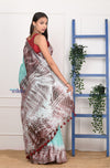 EXCLUSIVE! Handmade Tie and Dye Cotton Sea Green Saree By Women Weavers