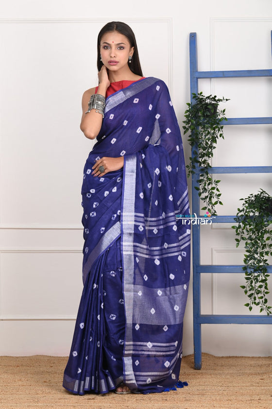 EXCLUSIVE!  Handmade Tie and Dye Cotton Purple Saree By Women Weavers